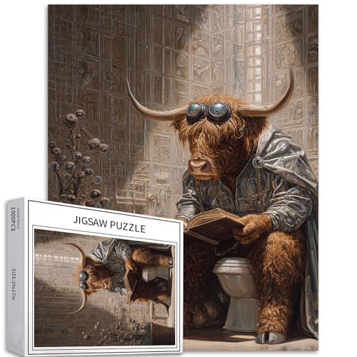 Hochlandrinder mit Metallumhängen 1000 Teile Puzzle für Erwachsene, Halloween-Stil, Kunst-Puzzle, herausfordernde Familienaktivitäten, buntes Bastelpuzzle für Heimdekoration, Geschenke, 50 x 70 cm von Generic