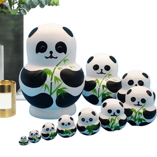 Hölzerne stapelbare Nistpuppen,Holz Panda Nistpuppen Spielzeug | Cartoon Nistpuppen - Lustige Heimdekoration, schönes Nistspielzeug für Weihnachten, Neujahr, Halloween, Thanksgiving von Generic