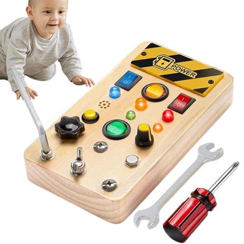 Hölzernes sensorisches Aktivitätsbrettspielzeug,Sensorisches Montessori-Kleinkindspielzeug - Lernspielzeug mit LED-Licht, tragbares Schalter-Sensorbrett für Kinder, Jungen, Mädchen von Generic