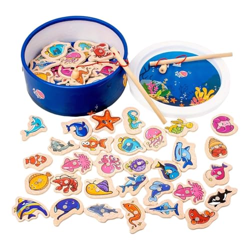 Holz Angeln Spielzeug Set Frühe Bildung Lernen Spiel Für Kinder Erwachsene Familie Interaktive Aktivität Qmh205 (Blue, 19X19CM) von Generic