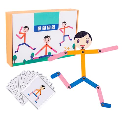 Holz -Roboterspielzeug Mit Holzaaktion - M0ntessori Einstellbare Puzzle -Figur, Interaktiver Bildungssatz | 48 -teiliges Reise -Roboter -Spielzeugkit, 24 Passende Aktivitätskarten Für Mädchen I von Generic
