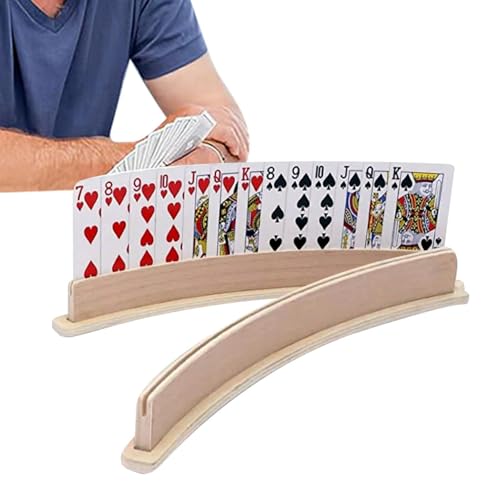 Holz Spielkartenhalter 2 Stück - Ergonomischer Kartenhalter gebogen, ideal für Senioren, Kinder und Erwachsene | Freihändiger Kartenständer für Poker, Canasta, Binokel & Brettspiele, Organizer für Zuh von Generic