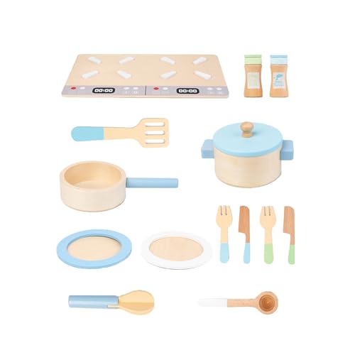 Holz-Spielküchenset für Kinder ab 3 Jahren: EIN spannendes Kochabenteuer HYw770 (Blue, 32X19X6.5cm) von Generic