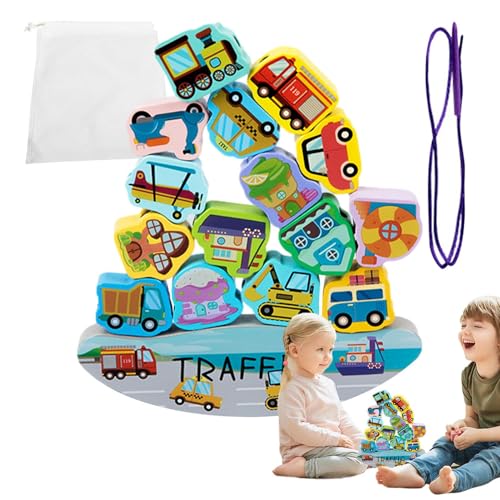 Holz-Stapelblöcke, stapelbares Gleichgewichtsspiel – Schnürspielzeug für Kinder, Lernspielzeug für Gleichgewichtsaktivitäten, Feinmotorik-Spiel für Kinder E von Generic