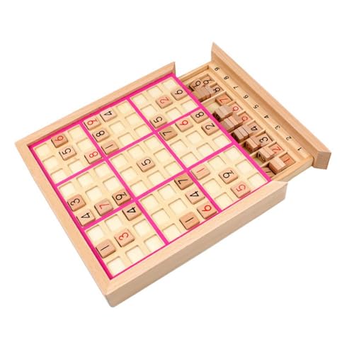 Holz Sudoku Game Board Desktop Spiel mit Englischer Handbuch Rätsel Leichtes Math Toy Lernspielzeug für Kindergeschenk, Rosa von Generic