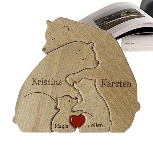 Holzbär-Familienpuzzle, Holzbär-Familien-Puzzle – Puzzleteile aus Holz mit Tierfamilie | -Bausteine mit Tierfamilie, Tischdekoration, Puzzl von Generic