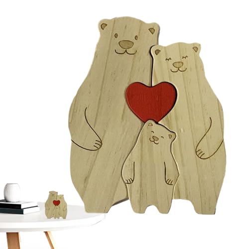Holzbär-Puzzle-Set – Cartoon-Herzförmige Desktop-Dekoration | Künstlerische Holz-Tierpuzzles für Heimdekoration | Handgefertigter Kamin & TV-Ständer Ornamente | von Generic