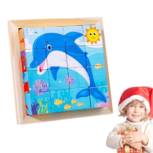 Holzblock-Puzzle, Bilderwürfel, Puzzle, Lernpuzzle, Bilderwürfel, 6 Puzzles in 1 (16 Teile) von Generic