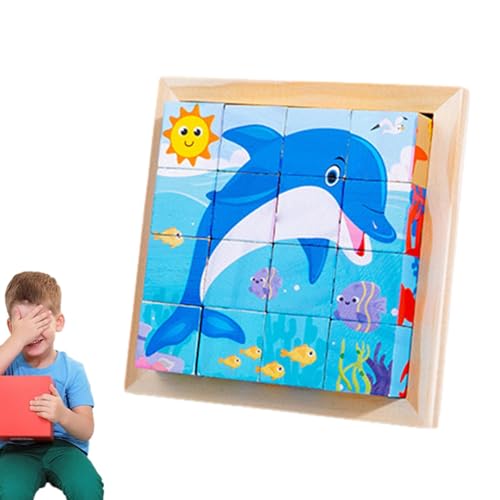 Holzblockpuzzle – Lernpuzzle – Lernpuzzle-Spielzeug – Bildwürfel Puzzle, 6 Puzzles in 1 (16 Teile) – Lernspielzeug von Generic