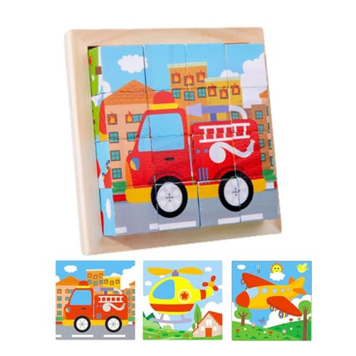 Holzblockpuzzle - Lernpuzzle | Würfelpuzzle für Kinder im Vorschulalter, 6 Puzzles in 1 (16 Teile) | Lernpuzzle mit Tablett von Generic