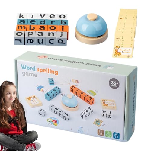 Holzblöcke Rechtschreib-Spiel | Alphabet-Rechtschreib-Spiel mit Flash-Karten – Alphabet-Lern-Puzzle für Kinder ab 3 Jahren, V-Wörtererkennungsspiel Holzblöcke Rechtschreib-Spiel | Alphabet-Rechtschreib-Spiel mit Flash-Karten – Alphabet-Lern-Puzzle für Kinder ab 3 Jahren, V-Wörtererkennungsspiel von Generic