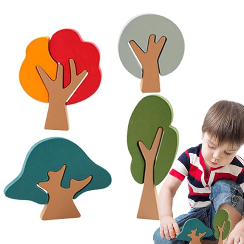 Holzformen Puzzles Blöcke, Holzbausteine ​​Baumspielzeug,Spielzeuge aus Holzklötzen - Puzzle-Blöcke, Bausteine-Set, Montessori-Spiel, sensorisches Spielzeug für Kinder ab 3 Jahren von Generic