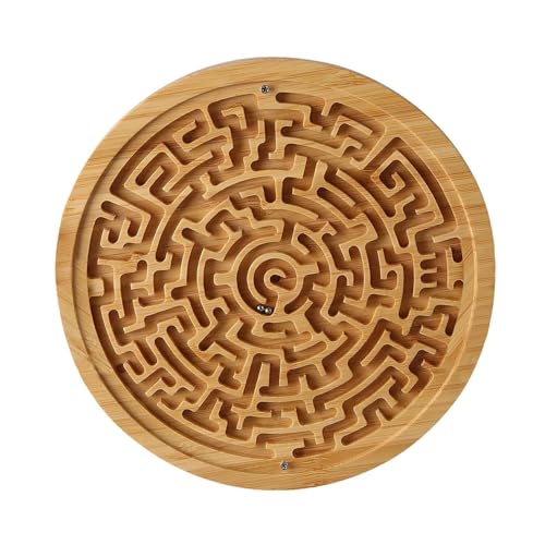Holzlabyrinthpuzzle Für Kinder, Runde Holzlabyrinthbrett - Puzzle Rund Labyrinth Labyrinth Brettspiel - Herausforderungslogik Labyrinth Puzzlespiel Für Kleinkinder, Erwachsene, Kinder Und Jugendliche von Generic