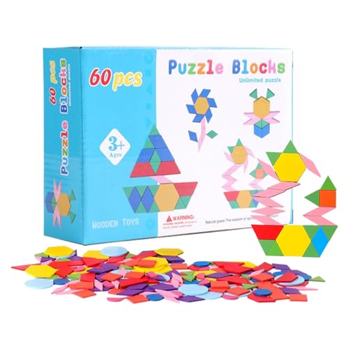 Holzmuster Blöcke für Kinder, Musterblöcke aus Holz - Tangram pädagogische geometrische Formen Puzzlespielzeug,Frühes Lernen Spielzeug für Kinder 3+, Klasse Homeschool Reiseaktivität im Klassenzimmer von Generic