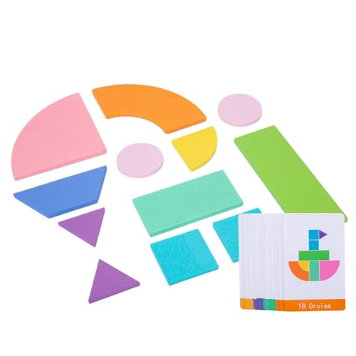 Holzmusterblöcke, geometrische Formenblöcke, Musterblöcke, geometrische Musterblöcke, Tangram-Puzzle, 12-teiliges Puzzle, Tierpuzzle, Lernspielzeug mit Karten für Geburtstag von Generic