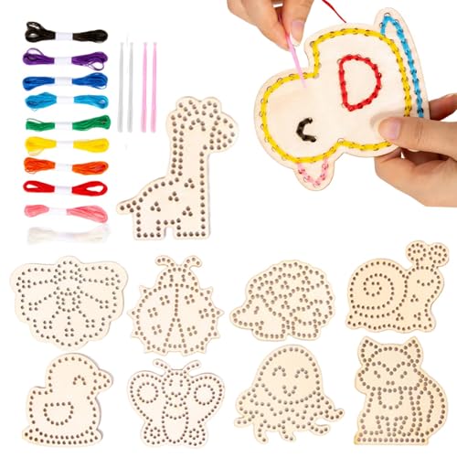 Holznähkarten für Kinder - Threading Board Toy | Aktivität für feine Motorkenntnisse, ruhige Zeit Spielzeug, Farbübereinstimmung und Schnürung, perfekte Reise- und Roadtrip -Unterhaltung von Generic