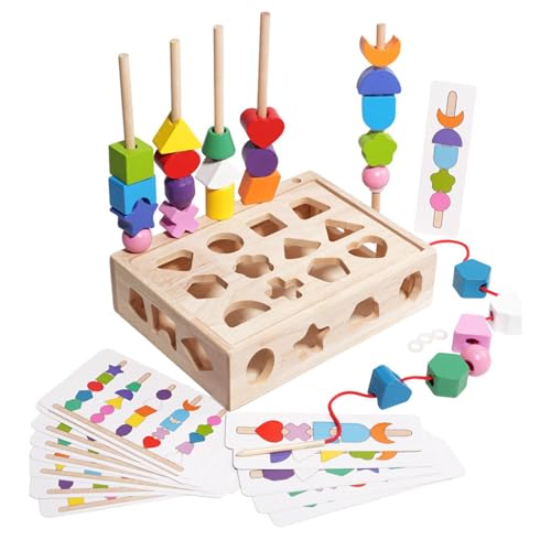 Holzperlen-Reihenfolge-Spielzeug, Holzform-passende Puzzles,Holzperlen-Form-Sequenzierungsspielzeug für Kinder | Früherziehungsspielzeug in lebendigen Farben für Ostern, Kindertag, Weihnachten, Geburt von Generic