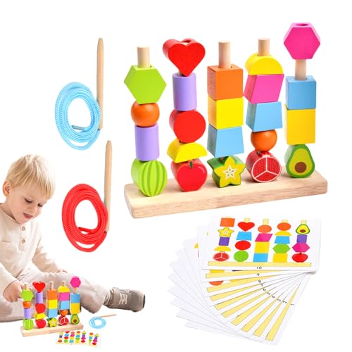 Holzperlen Sequencing Toy - Bildungsstapelblöcke, Die Schnürungsperlen Für Feinmotorische Fähigkeiten Training | Vorschullernspielzeug, montessory Manipulatives, Frühes Entwicklungsspiel Für Kleinkind von Generic