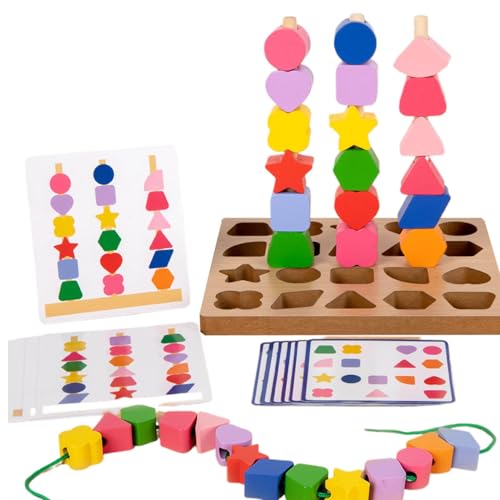 Holzperlen Sequenzierungsspielzeug-Set, Holzform-Kombinationsset – Farb- und Formenerkennungsblöcke | sensorisches Formsortierspielzeug Holzperlen Sequenzierungsspielzeug-Set, Holzform-Kombinationsset – Farb- und Formenerkennungsblöcke | sensorisches Formsortierspielzeug von Generic
