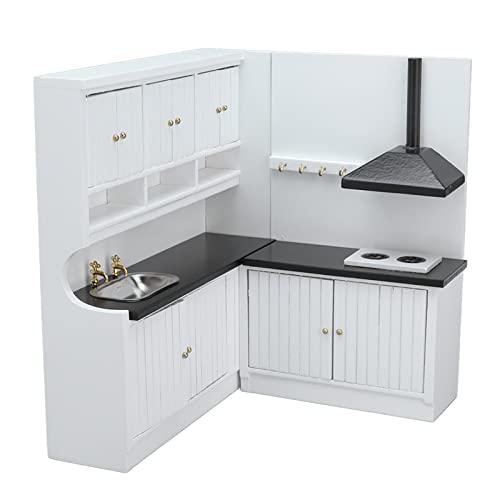 Holzpuppenmöbel, Niedliche Miniaturpuppenhausküche, für 1:12 Puppenhausdekorationen, mit Schwarz -Weiß -Design, für Rollenspiele und Kreativität Holzpuppenmöbel, Niedliche Miniaturpuppenhausküche, für 1:12 Puppenhausdekorationen, mit Schwarz -Weiß -Design, für Rollenspiele und Kreativität von Generic