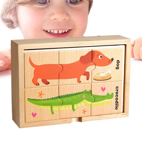 -Holzpuzzle – Cartoon-Tier-Zuordnungsspiel, Früherziehungsspielzeug für Kinder | Steckpuzzle für englische Worterkennung mit Holzbox, sicheres Lernspielzeug für Kinder ab 3 Jahren -Holzpuzzle – Cartoon-Tier-Zuordnungsspiel, Früherziehungsspielzeug für Kinder | Steckpuzzle für englische Worterkennung mit Holzbox, sicheres Lernspielzeug für Kinder ab 3 Jahren von Generic