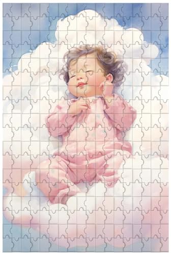 Holzpuzzle für Erwachsene, 1000 Teile, Aquarell, kleines Mädchen im rosa Pyjama, das auf weichen Wolken schläft (A ; 500) von Generic