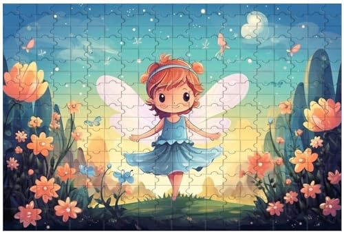 Holzpuzzle für Erwachsene, 1000 Teile, Cartoon-Märchenstil, süße Fee fliegt im Garten, Schmetterlingsfee im Garten (C ; 500) von Generic