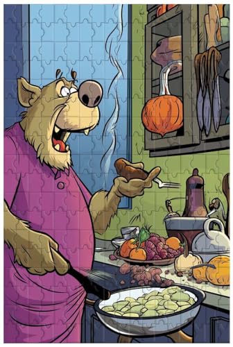 Holzpuzzle für Erwachsene, 1000 Teile, für EIN Cartoon-Bär kocht in der Küche, Chef-Bär (A ; 500) von Generic