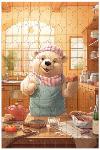 Holzpuzzle für Erwachsene, 1000 Teile, für EIN Cartoon-Bär kocht in der Küche, Chef-Bär (C ; 1000) von Generic