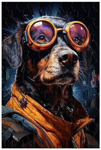 Holzpuzzle für Erwachsene, 1000 Teile, für Hund mit Brille, Hund mit Kopfhörer, Hund im Punk-Stil (A ; 500) von Generic