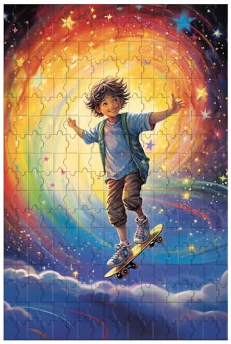 Holzpuzzle für Erwachsene, 1000 Teile, für Skateboard-Teenager, die auf dem Regenbogenpfad gleiten, im Cartoon-Stil (A ; 500) von Generic