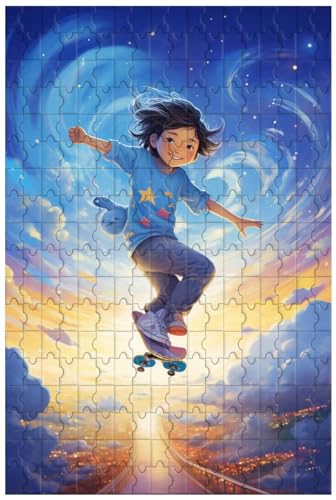 Holzpuzzle für Erwachsene, 1000 Teile, für Skateboard-Teenager, die auf dem Regenbogenpfad gleiten, im Cartoon-Stil (B ; 1000) von Generic