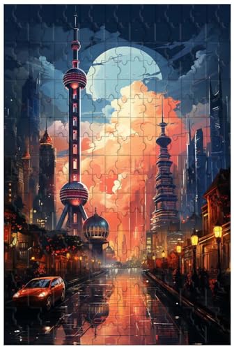 Holzpuzzle für Erwachsene, 1000 Teile, für Stadtbild-Puzzle, Perle des Orients in der Stadt Shanghai, China, Geschenke, dekorative Gemälde (H ; 1000) von Generic