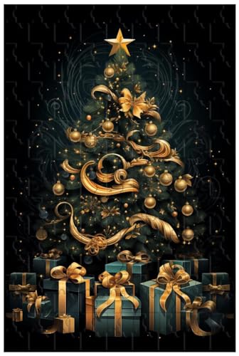 Holzpuzzle für Erwachsene, 1000 Teile, für Weihnachtsbaum mit goldenen Ornamenten, dekorative Gemälde, Geschenke (L ; 1000) von Generic