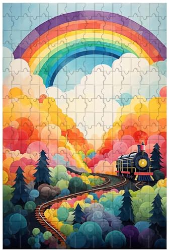 Holzpuzzle für Erwachsene, 1000 Teile, für eine Spielzeugeisenbahn, die entlang Einer Regenbogenschiene tuckert, die Sich windet (D ; 1000) von Generic