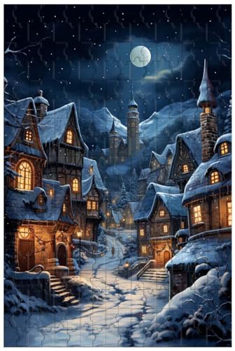 Holzpuzzle für Erwachsene, 1000 Teile, für eine Winterstadt bei Nacht mit Lichtern, Landschaftspuzzle (D ; 500) von Generic