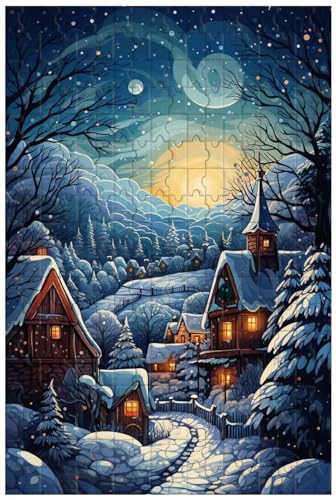 Holzpuzzle für Erwachsene, 1000 Teile, für farbenfrohe Winterwunderland-Schneefallszene, Landschaftspuzzle (D ; 1000) von Generic