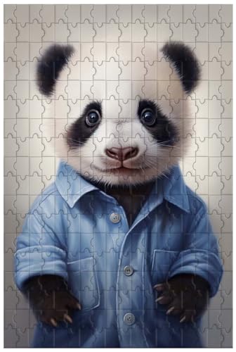 Holzpuzzle für Erwachsene, 1000 Teile, für niedlichen Baby-Panda mit blauem Hemd, Cartoon-Stil (A ; 1000) von Generic