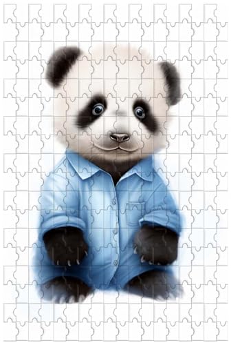 Holzpuzzle für Erwachsene, 1000 Teile, für niedlichen Baby-Panda mit blauem Hemd, Cartoon-Stil (B ; 1000) von Generic
