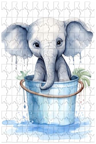 Holzpuzzle für Erwachsene, 1000 Teile, für niedliches Elefantenbaby, das im Eimer badet, Cartoon-Tierpuzzle (A ; 1000) von Generic