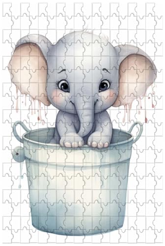 Holzpuzzle für Erwachsene, 1000 Teile, für niedliches Elefantenbaby, das im Eimer badet, Cartoon-Tierpuzzle (B ; 1000) von Generic