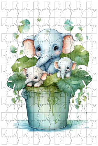 Holzpuzzle für Erwachsene, 1000 Teile, für niedliches Elefantenbaby, das im Eimer badet, Cartoon-Tierpuzzle (C ; 1000) von Generic