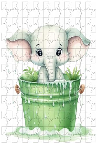 Holzpuzzle für Erwachsene, 1000 Teile, für niedliches Elefantenbaby, das im Eimer badet, Cartoon-Tierpuzzle (D ; 1000) von Generic