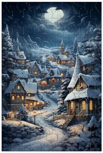 Holzpuzzle für Erwachsene, 1000 Teile, für weihnachtliche Winterszene, schöne Aussicht auf das Schneedorf bei Nacht (A ; 500) von Generic