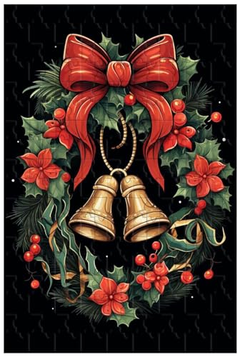 Holzpuzzle für Erwachsene, 1000 Teile, mit goldenen Glocken und roten Bändern, die die Weihnachtsstimmung verdeutlichen (C ; 1000) von Generic
