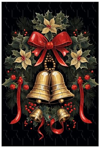 Holzpuzzle für Erwachsene, 1000 Teile, mit goldenen Glocken und roten Bändern, die die Weihnachtsstimmung verdeutlichen (D ; 500) von Generic