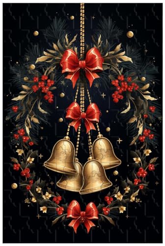 Holzpuzzle für Erwachsene, 1000 Teile, mit goldenen Glocken und roten Bändern, die die Weihnachtsstimmung verdeutlichen (F ; 1000) von Generic