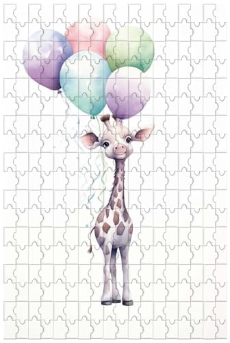 Holzpuzzle für Erwachsene, 1000 Teile, zum Malen im Cartoon-Stil – Giraffe mit Luftballons, Tierpuzzle (A ; 1000) von Generic