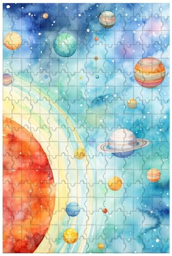Holzpuzzle für Erwachsene, 1000 Teile, zur Aquarellillustration eines lebendigen Sonnensystems (B ; 1000) von Generic