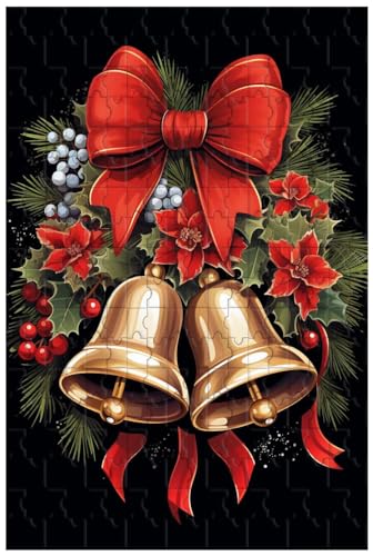 Holzpuzzle für Erwachsene, 1000 Teile, zur Weihnachtsdekoration, Elegante Girlande verziert mit roten Bändern und goldenen Glocken (A ; 1000) von Generic
